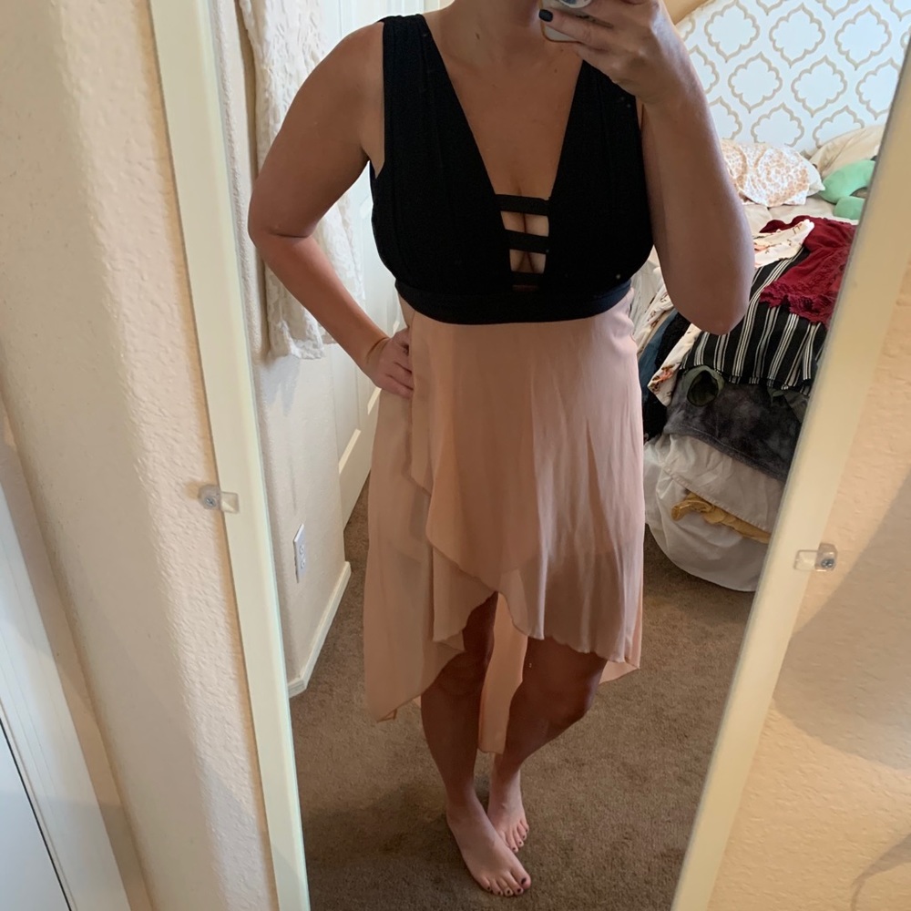 Peach and black dress